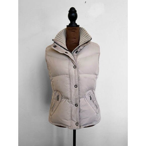 Street One Puffer Quilted Vest Tan Beige Size 6/8 Full Zip Buttons Turtle Neck - Picture 5 of 16